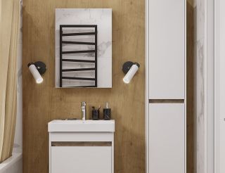 Тумба под раковину Акватон Марти 55см белый/дуб эндгрейн 1A263201MY010